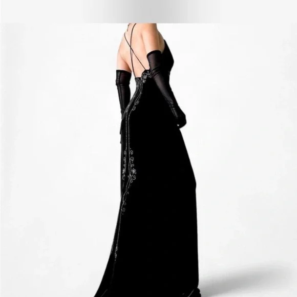 Black hand beaded vintage y2k prom, hoco, upscale maxi dress - Picture 4 of 6